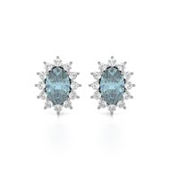 Boucles d'oreilles ADEN Or 585 Blanc Fleur Aigue-Marine et Diamants 1.4grs