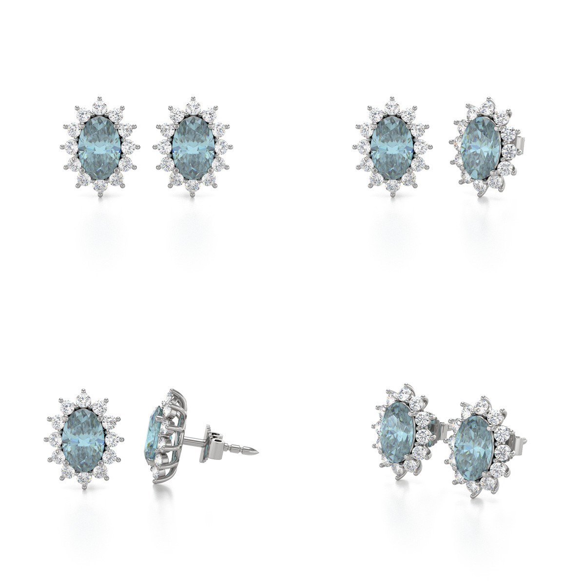 Boucles d'oreilles ADEN Or 585 Blanc Fleur Aigue-Marine et Diamants 1.4grs - vue 2