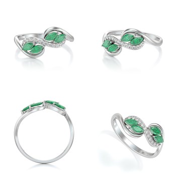 Bague Emeraude et diamants sur Argent 925 1.546grs