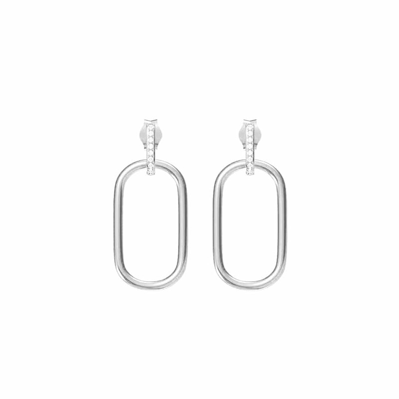 Boucles D'oreilles Simple Anneau Argent Rhodié Olga Sertie De Zirconiums Blanc