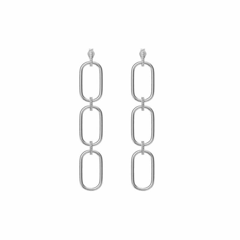 Boucles D'oreilles Trois Anneaux Argent Rhodié Olga Sertie Zirconiums Blanc