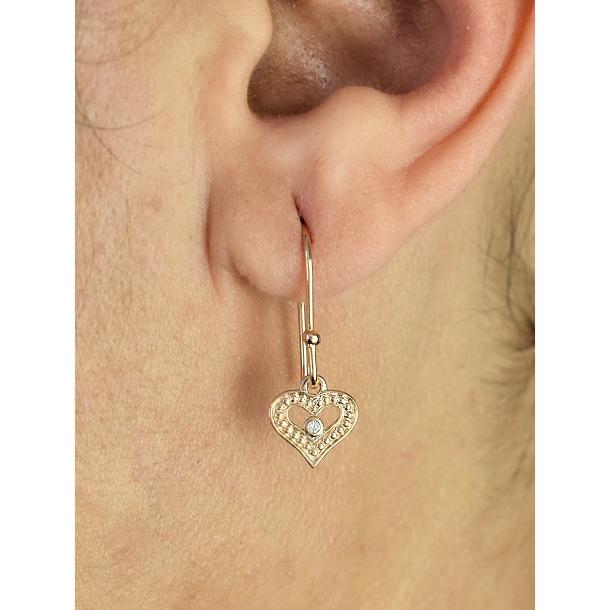 Boucles d'oreilles coeur ajouré oxyde de zirconium Plaqué OR 750 3 microns - vue 3