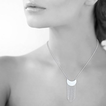 Collier croissant de lune chaînettes pendantes Argent 925 Rhodié