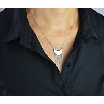 Collier croissant de lune chaînettes pendantes Argent 925 Rhodié