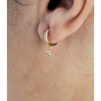 Boucles d'oreilles Mini Créoles soleil oxyde de zirconium pendant Plaqué or 750 3 microns