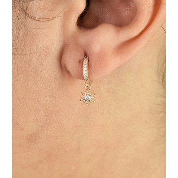 Boucles d'oreilles Mini Créoles soleil oxyde de zirconium pendant Plaqué or 750 3 microns