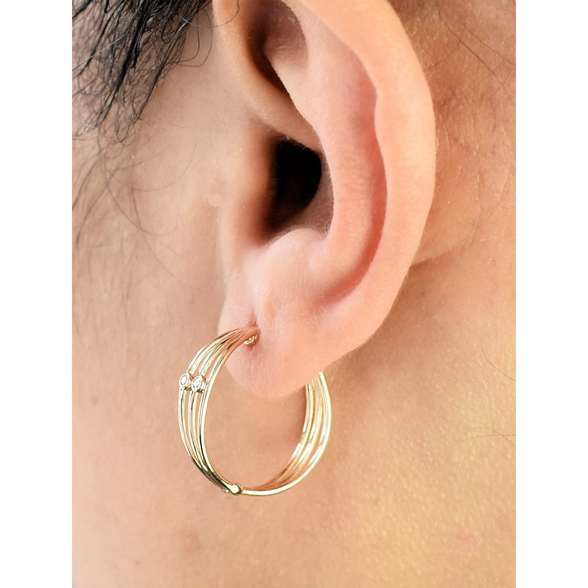 Boucles d'oreilles Créoles 3 rangs 2 oxydes de zirconium Plaqué or 750 3 microns - vue 3
