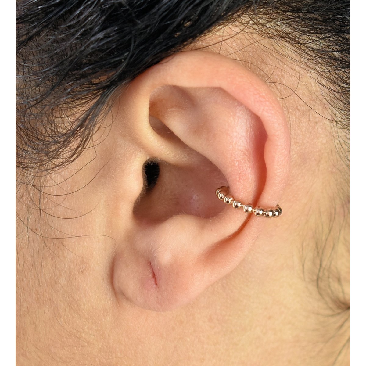 Clip d'oreille earcuff fil effet boules Plaqué OR 750 3 microns - vue 3