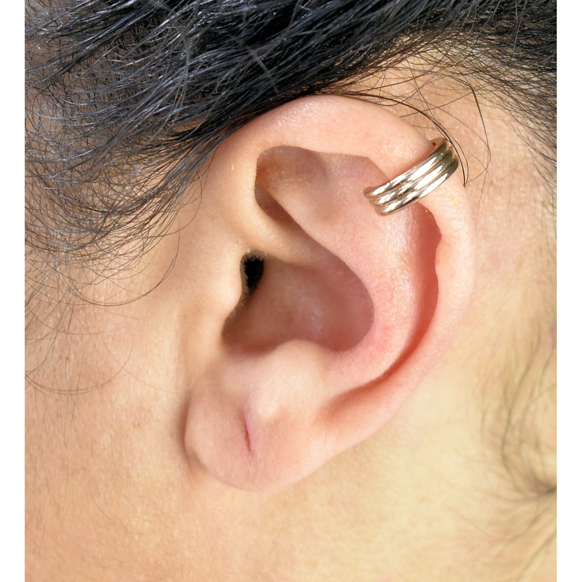 Clip d'oreille earcuff fil 3 rangs Plaqué OR 750 3 microns - vue 3