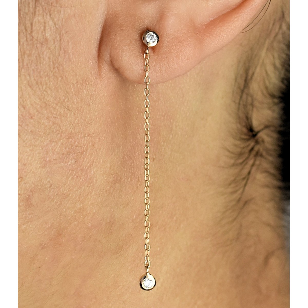 Boucles d'oreilles oxyde de zirconium avec chainette Plaqué or 750 3 microns - vue 3