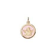 Médaille ronde Ange sur fond rose - Plaqué or