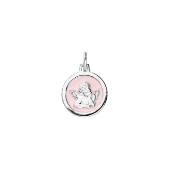 Médaille Ange sur fond rose - Argent