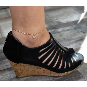 Enkelband ketting figaro steek hart bezet met zirkonium oxides Verguld 750 3 micron 2 tinten