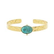 Manchette dorée à l'or fin 24K avec une pierre naturelle Turquoise NEW CALYPSO