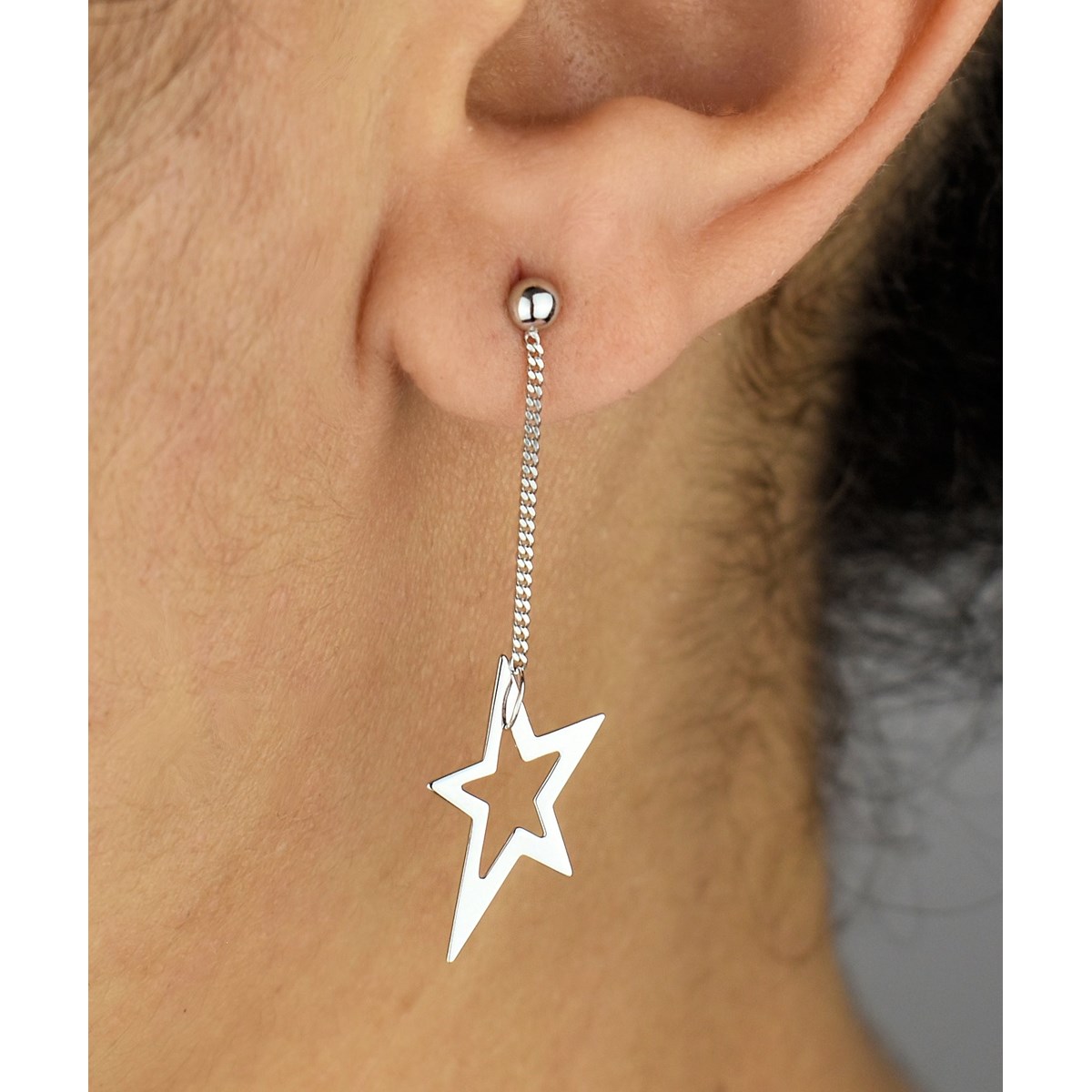 Boucles d'oreilles étoile chaînette pendante Argent 925 Rhodié - vue 2