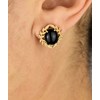Boucles d'oreilles couronne de lauriers pierre naturelle Agate noire Plaqué or 750 3 microns - vue V2