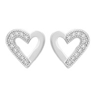 Boucles d'oreilles coeur serti d'oxydes de zirconium sur un côté Argent 925 Rhodié