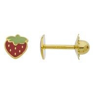 Boucles d'oreilles à vis Brillaxis fraise rouge en or 9 carats