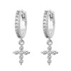 Boucles d'oreilles Mini Créoles croix oxyde de zirconium pendante Argent 925 Rhodié - vue V1