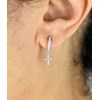 Boucles d'oreilles Mini Créoles croix oxyde de zirconium pendante Argent 925 Rhodié - vue V2