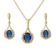 Parure goutte oxyde de zirconium bleu roi Plaqué OR 750 3 microns