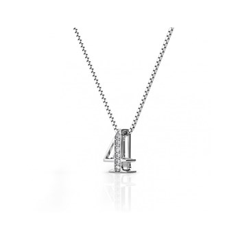 Pendentif Number 4 - Argenté et Cristal