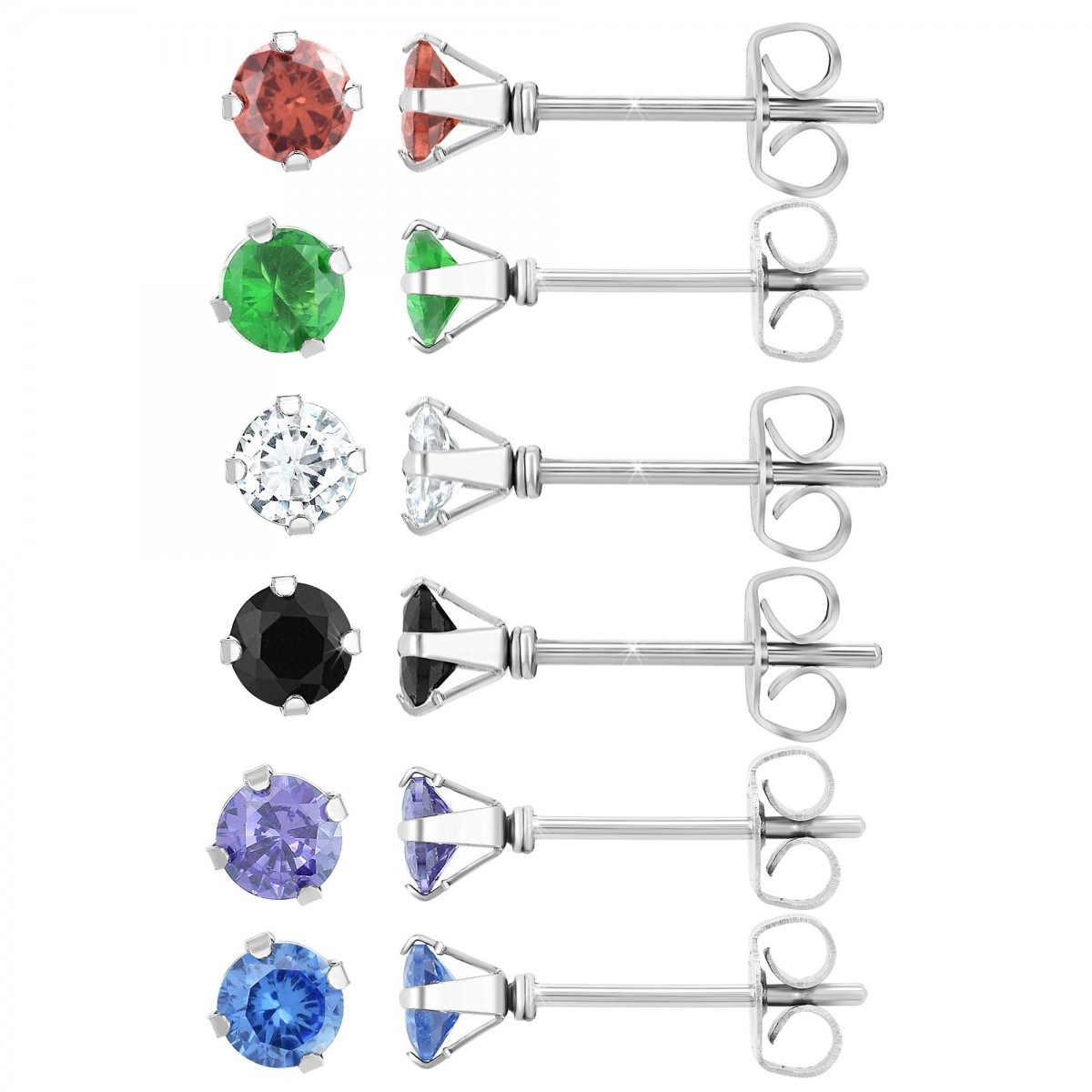 Lot de 6 paires de boucles d'oreilles SC Crystal ornées de Cristaux scintillants