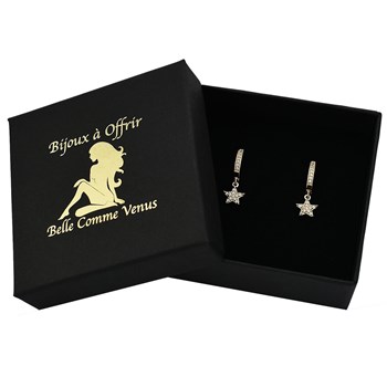 Mini Créoles earrings zirconium oxide star pendant 750 gold plated 3 microns