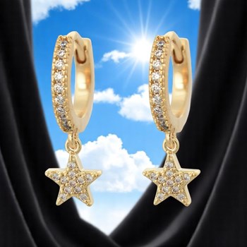 Mini Créoles earrings zirconium oxide star pendant 750 gold plated 3 microns