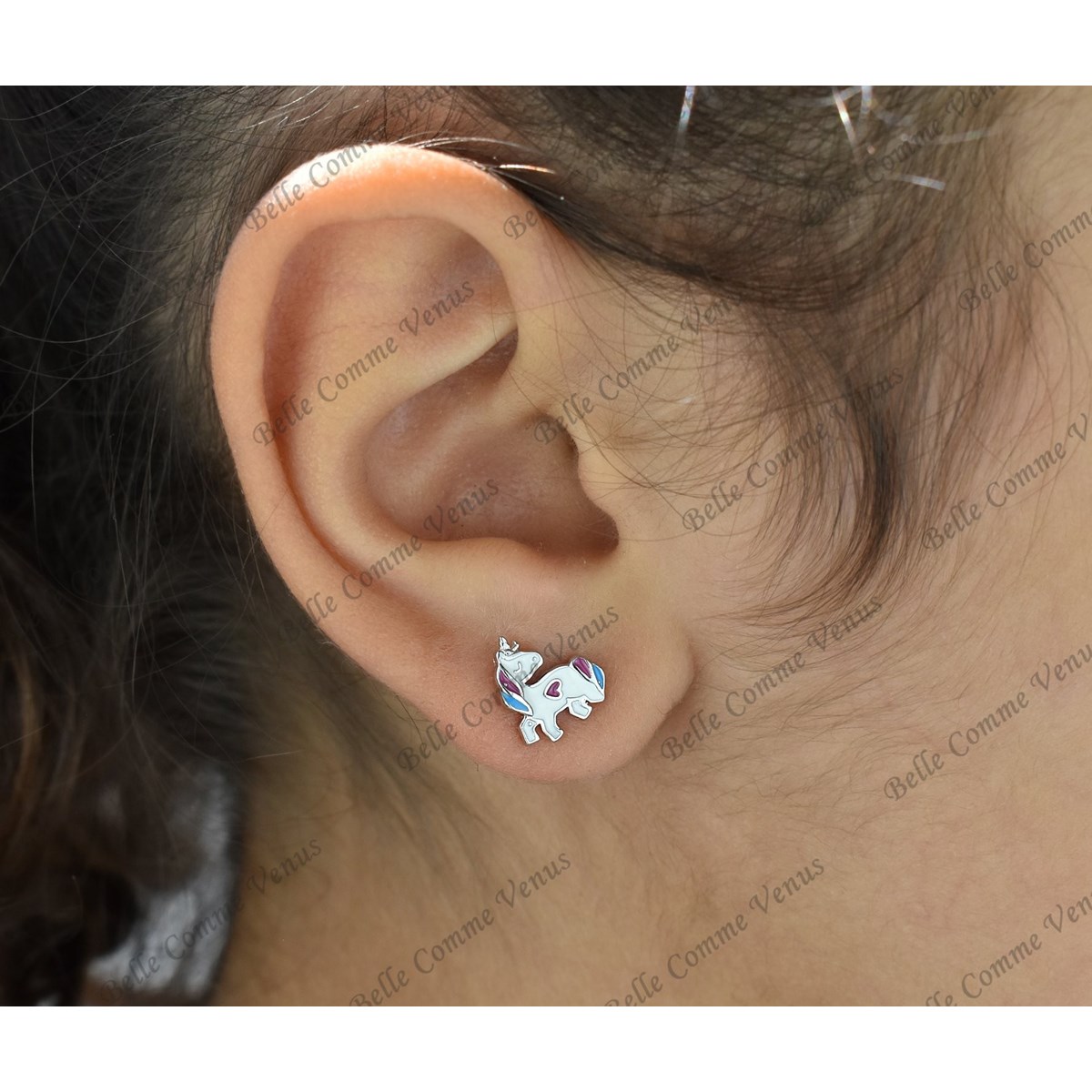 Boucles d'oreilles licorne coeur émail coloré Argent 925 Rhodié - vue 2