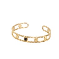 Bracelet rigide en acier doré ajustable orné d'une pierre naturelle noire