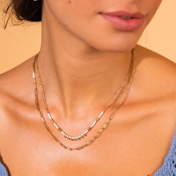 Dunne vergulde stalen ketting met witte parels