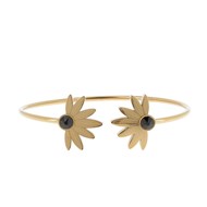 Bracelet rigide en acier doré ajustable avec pierres de crystal noires