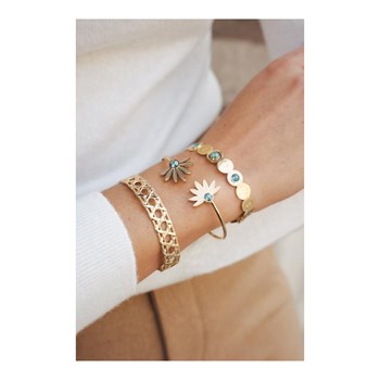 Stijve verstelbare verguld stalen armband met groene kristallen stenen