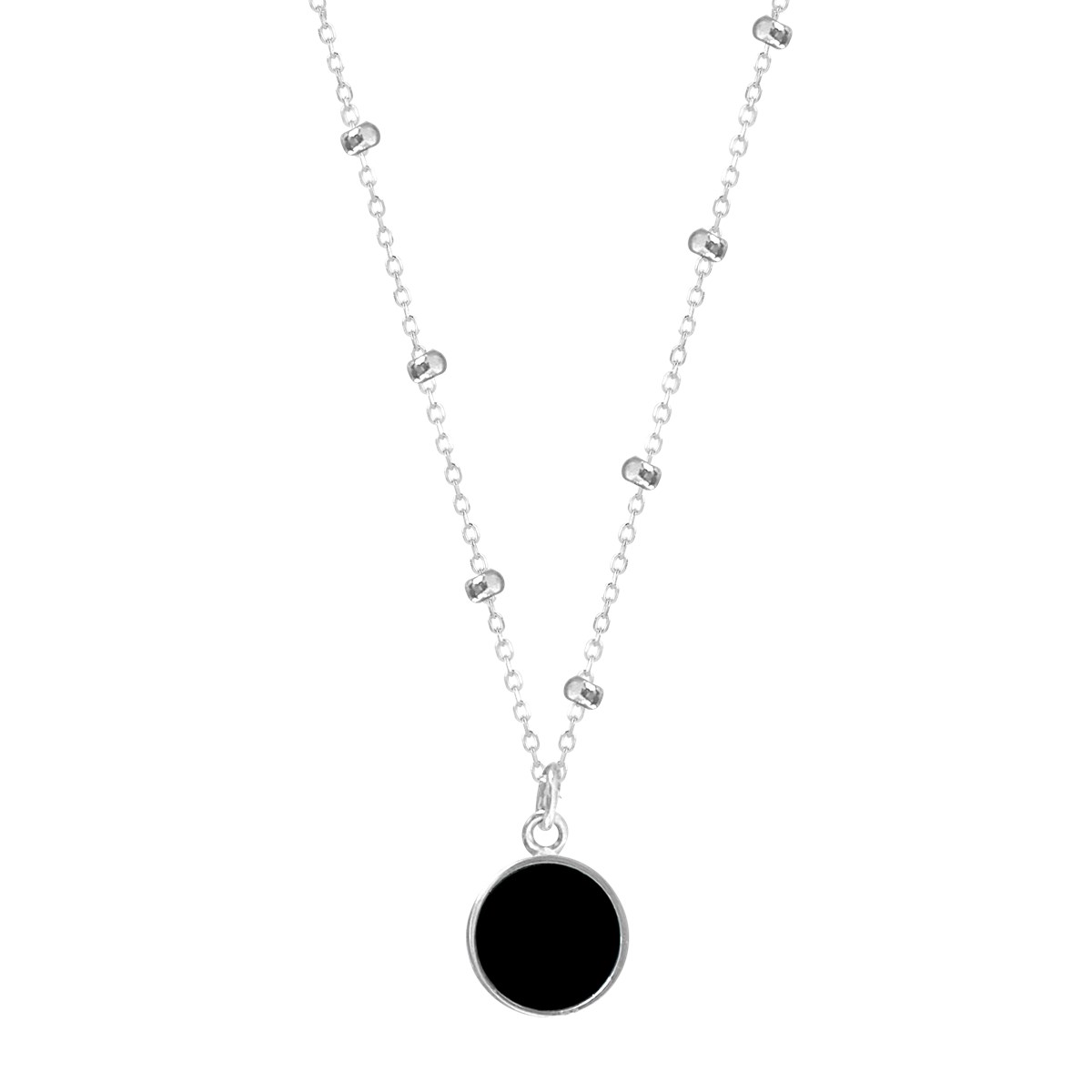 Collier en argent 925 rhodié et pierre reconstituée 'agate noire'