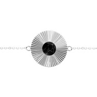 Bracelet en acier argenté et pierre naturelle agate noire