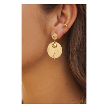 Boucles d'oreilles en acier dorées avec pierre crystal noire