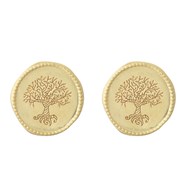 Boucles d'oreilles arbre de vie médaille ronde Plaqué OR 750 3 microns