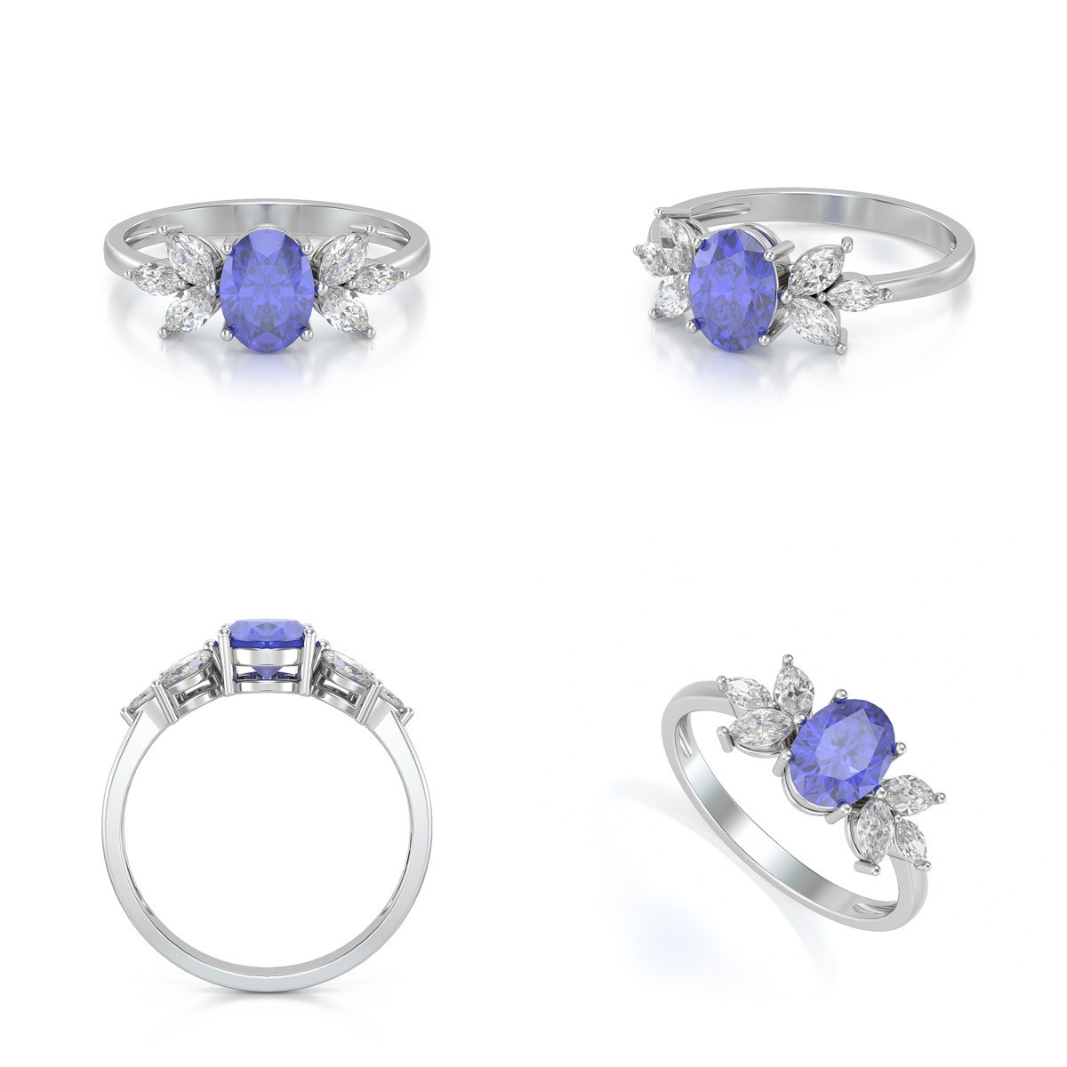 Bague ADEN Or 585 Blanc Tanzanite et diamants 1.938grs - vue 2