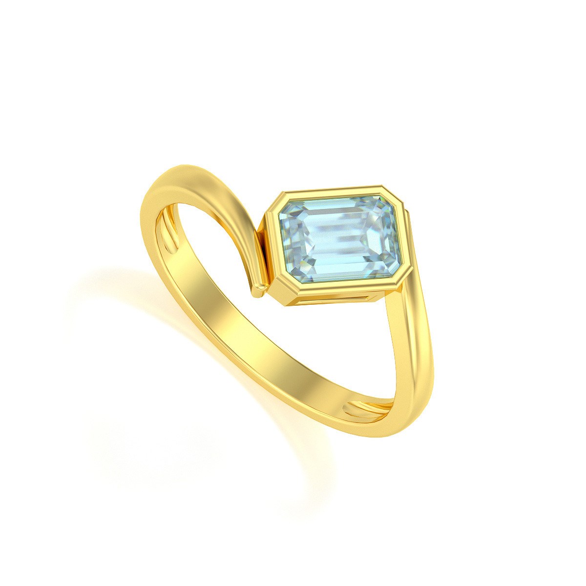 Bague ADEN Or 585 Jaune Aigue-Marine 2.26grs