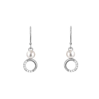 Boucles d'oreilles en argent 925 rhodié avec perle et oxydes de zirconium
