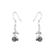 Boucles d'oreilles perle noire en argent 925 rhodié avec oxydes de zirconium