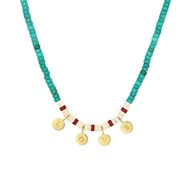 Collier pierres howlites turquoises doré or fin 24K médailles SURFER LOVE