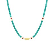 Collier pierres howlites turquoises doré or fin 24K médailles SURFER