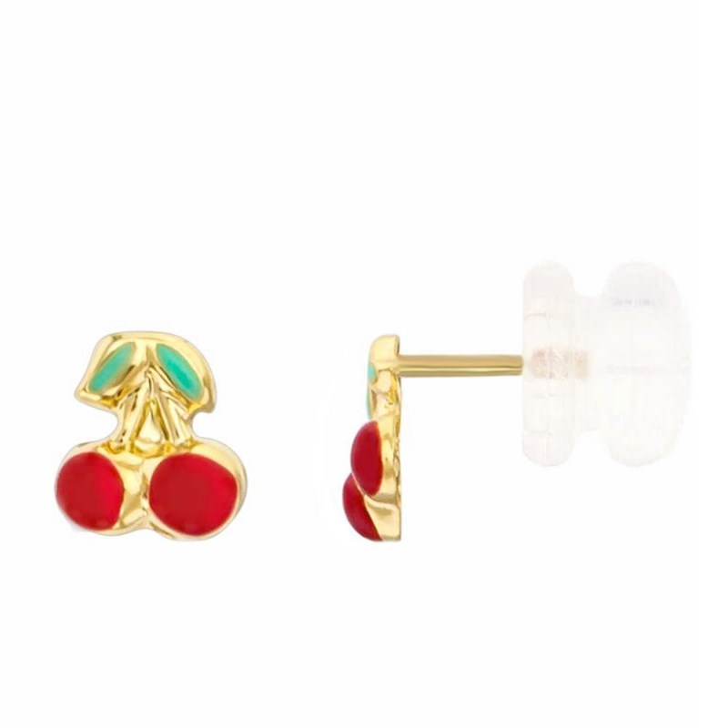 Boucles d'Oreilles Cerises Laquées - Or Jaune - Enfant