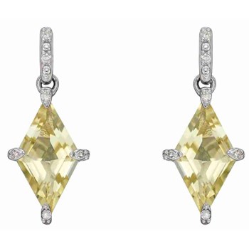 Boucle d'oreille diament et quartz citron en or blanc 375/1000