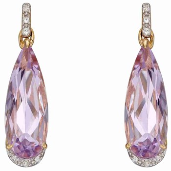Boucle d'oreille goutte améthyste et diament sur or 375/1000