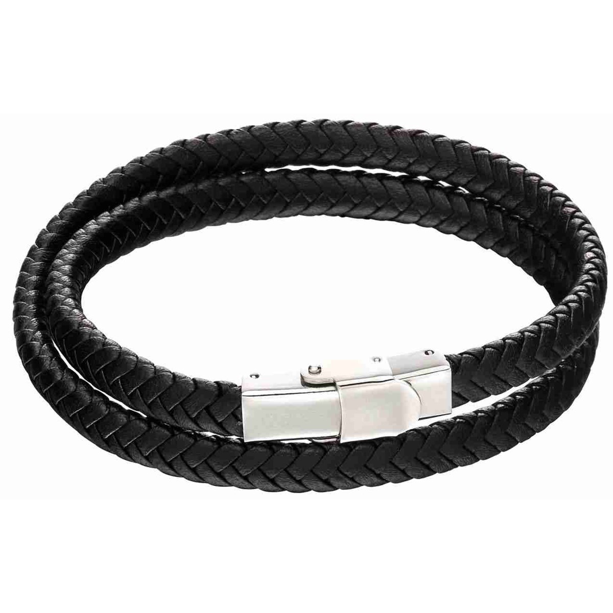Bracelet cuir noir en acier inoxydable