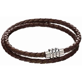 Bracelet cuir marron en acier inoxydable