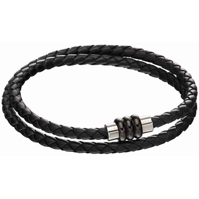 Bracelet cuir noir en acier inoxydable MON-BIJOU | MATY